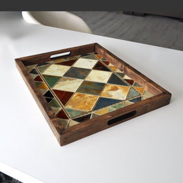 Aberto Design REF034 Bandeja de Madera Maciza para Decoración del Hogar, Elegante y Funcional, 48x38x4 cm